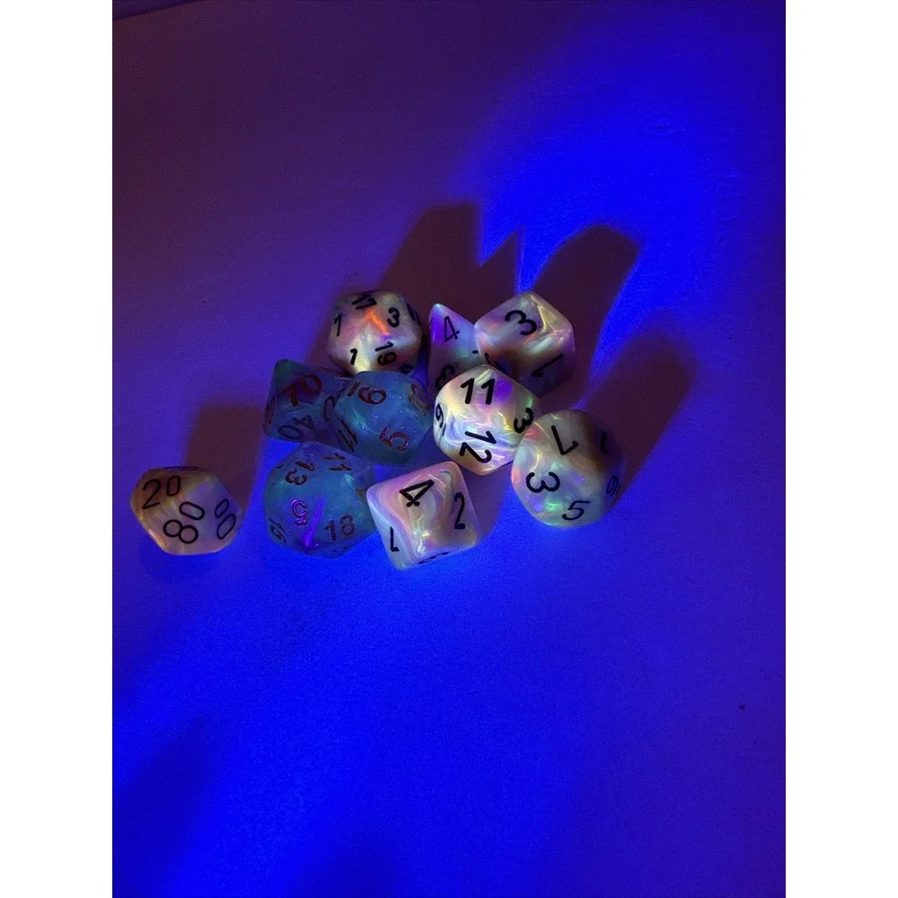 Set Of 10 DND‎ Festive Circus and Unicorn Magic Dice -  Black Light Reactive!